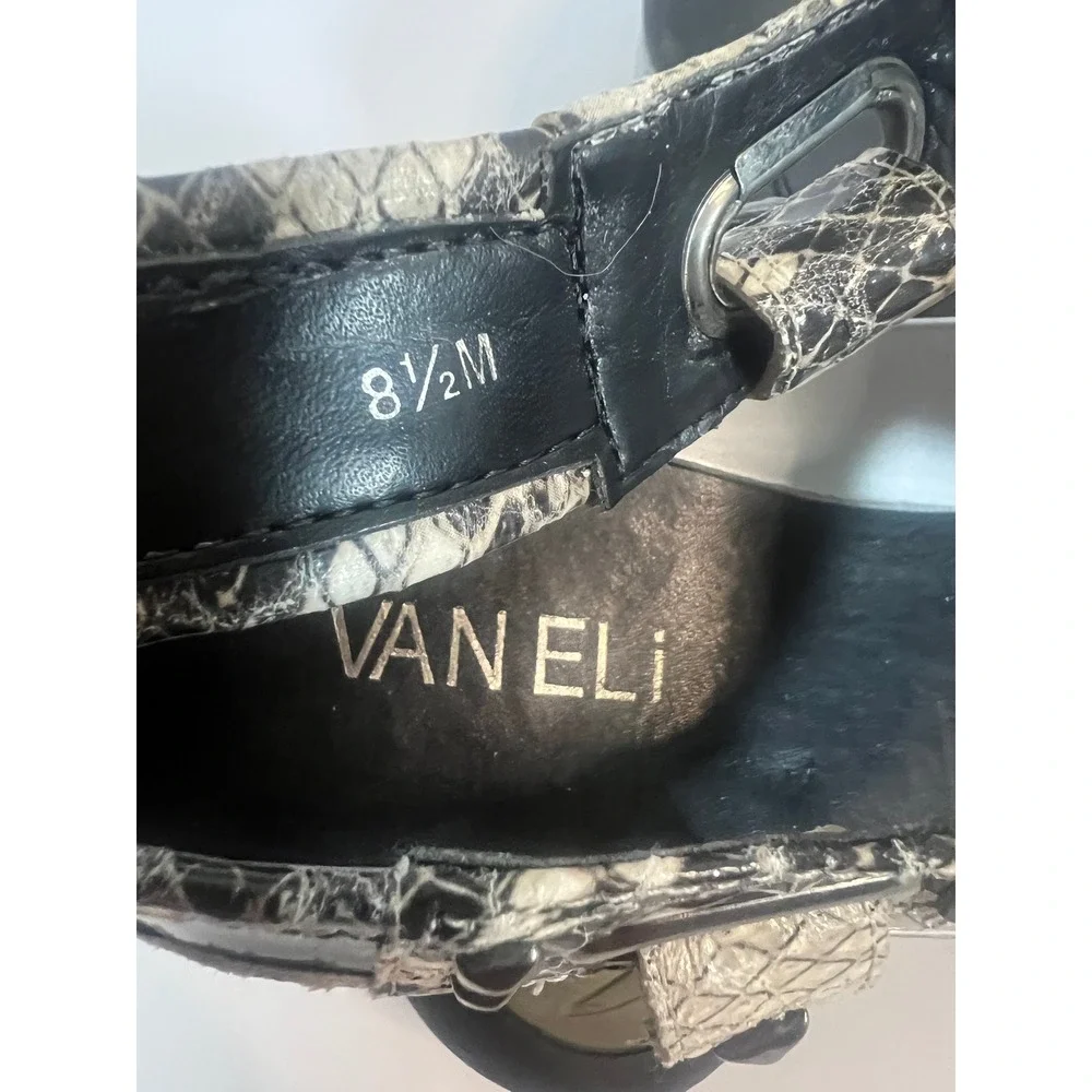 Vaneli Womens Snakeskin Print Studded Slingback Thong Sandals Black Silver 8.5M